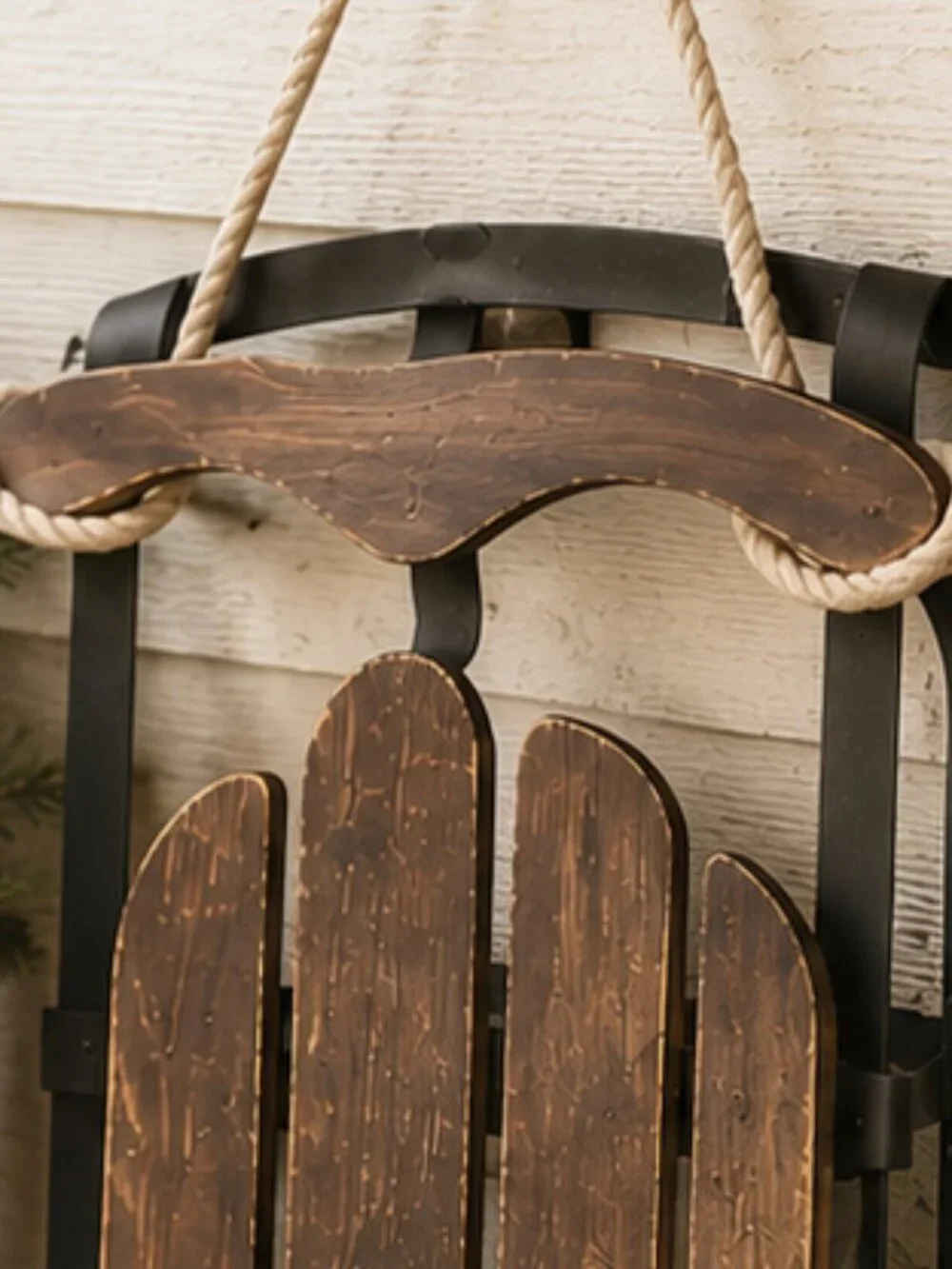 Vintage Rustic Primitive Wooden Snow Sled With Rope Porch Decor